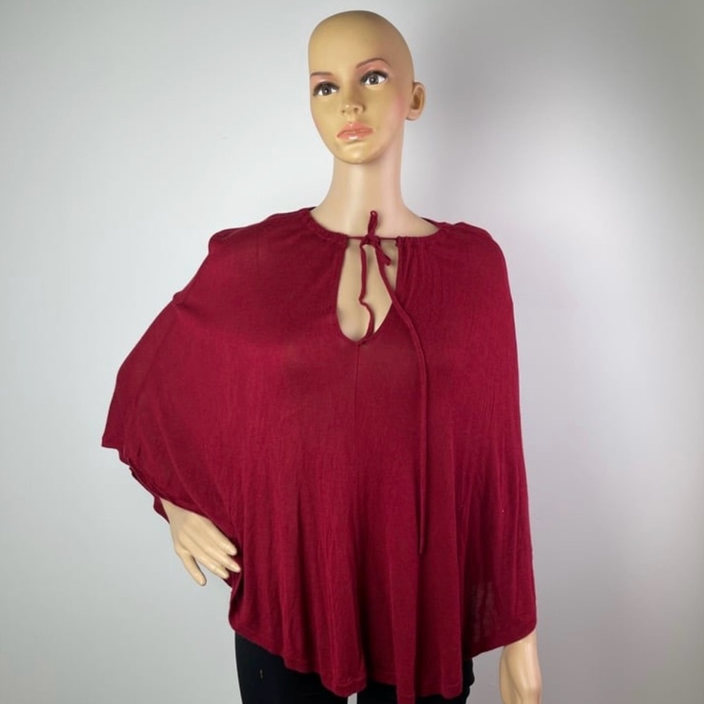 Women’s Vintage Red Tie Front Poncho Cape Top